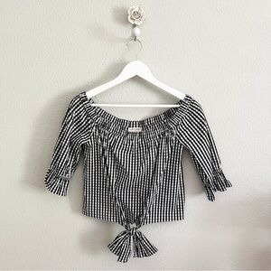 Black and White Gingham Off-Shoulder Top